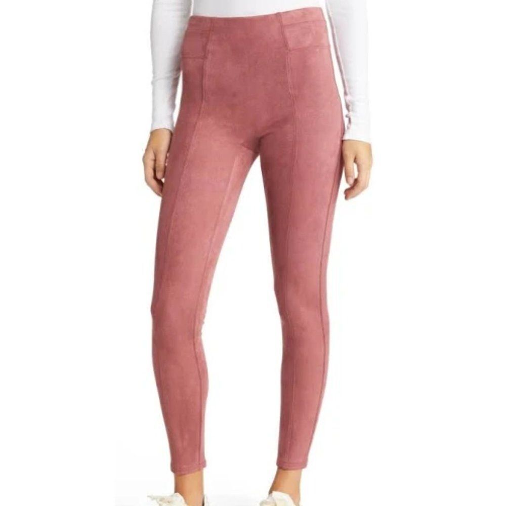 READ Spanx Small Tall Faux Suede Leggings Rich Rose Pink Pull On